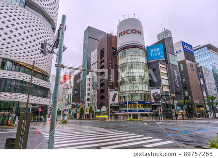 Tokyo cityscape of Japan View of Ginza 4-chome intersection in the early morning = May 13 Tokyo cityscape of Japan View of Ginza 4-chome intersection in the early morning = May 13 89757263