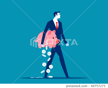 Businessman holding breaking apart piggy bank loosign savings. Business financial concept Businessman holding breaking apart piggy bank loosign savings. Business financial concept 89757273