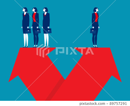 Group of business people choose the right and left arrow. Business different choices Group of business people choose the right and left arrow. Business different choices 89757291
