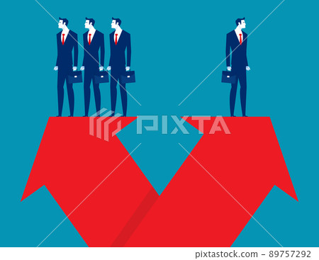 Group of business people choose the right and left arrow. Business different choices Group of business people choose the right and left arrow. Business different choices 89757292