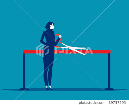 Ribbon cutting ceremony with scissors by business person. Starting business vector illustration Ribbon cutting ceremony with scissors by business person. Starting business vector illustration 89757293