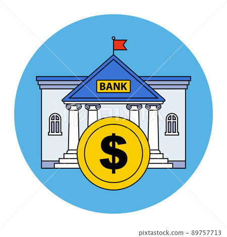 bank building with golden dollar coin. lend money. bank building with golden dollar coin. lend money. 89757713