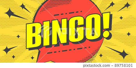 Bingo lottery banner. Poster background game template in pop art retro cartoon style. Casino gambling activity invitation layout vector illustration Bingo lottery banner. Poster background game template in pop art retro cartoon style. Casino gambling activity invitation layout vector illustration 89758101