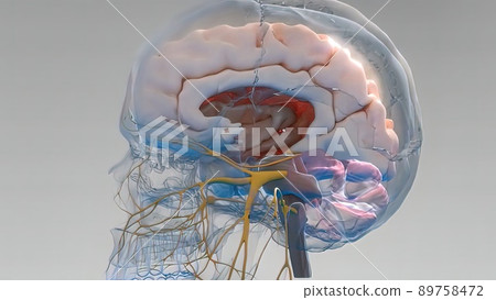 Human brain with neuronal impulses. Human brain with neuronal impulses. 89758472