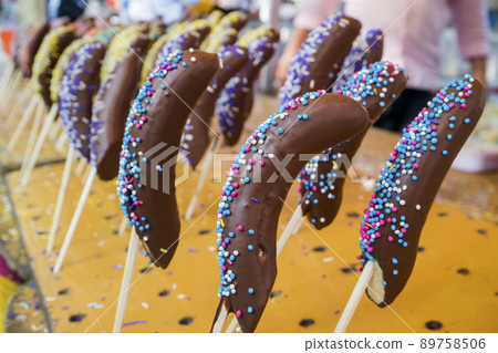 Festival banana chocolate store opening chocolate banana Japanese sweets stall fair Festival banana chocolate store opening chocolate banana Japanese sweets stall fair 89758506