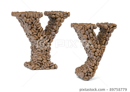 Letter Y from coffee bean isoilated on white. Coffee alphabet font. 89758779