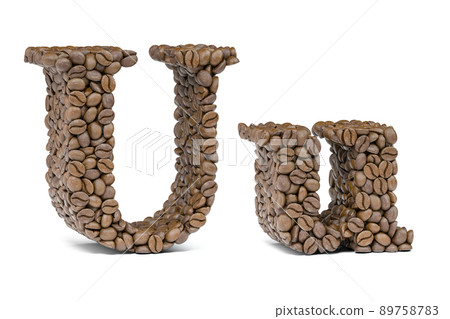 Letter U from coffee bean isoilated on white. Coffee alphabet font. 89758783