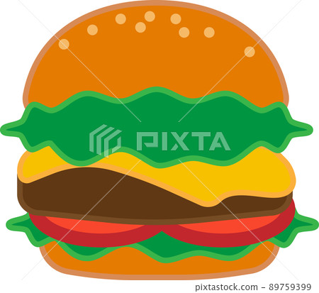 Cartoon big burger icon and sticker. Burger with lettuce, tomato, cheese and hamburg steak. National Hamburger Day celebration vector, illustration, EPS10 Cartoon big burger icon and sticker. Burger with lettuce, tomato, cheese and hamburg steak. National Hamburger Day celebration vector, illustration, EPS10 89759399