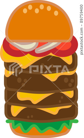 Cartoon cheese big burger icon and sticker. Burger with lettuce, tomato, cheese and hamburg steak. National Hamburger Day vector, illustration, EPS10 Cartoon cheese big burger icon and sticker. Burger with lettuce, tomato, cheese and hamburg steak. National Hamburger Day vector, illustration, EPS10 89759400