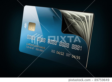 Open Credit card with dollars banknotes, clipping path included. 3d Rendering 89759649