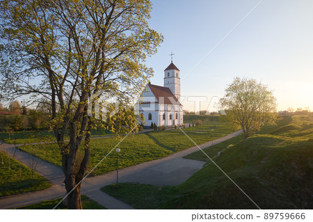 Old ancient orthodox Transfiguration Church at sunset in Zaslavl city, Minsk region. Belarus. 89759666