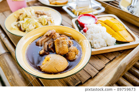 Thai best dish. Kai Pa low Boiled egg and pork in sweet brown soup Thai best dish. Kai Pa low Boiled egg and pork in sweet brown soup 89759673