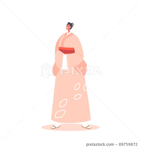 Asian People Concept. Positive Female Character Wear Kimono Traditional Clothes Isolated on White Background Asian People Concept. Positive Female Character Wear Kimono Traditional Clothes Isolated on White Background 89759872