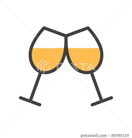 Cheers two wine glasses flat line icon isolated on white background. Abstract white wine sign or logo for bar restaurant design. Alcohol drink symbol. Party beverage object minimal vector illustration 89760329