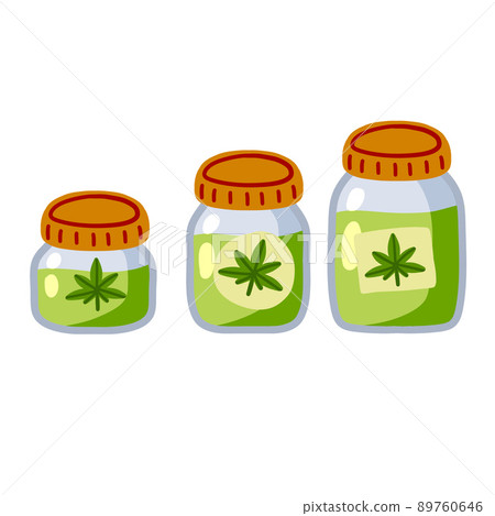Jar of hemp oil. Marijuana ointment. Skin care and natural cosmetics. 89760646