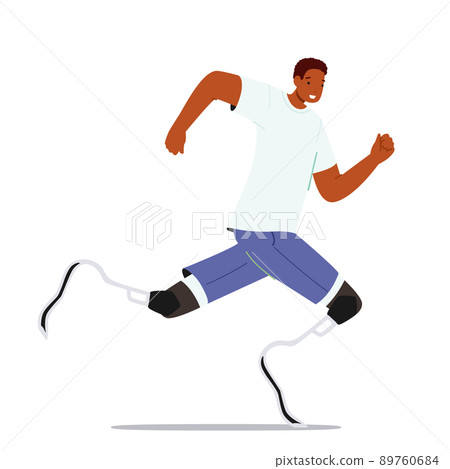 Athlete with Legs Prosthesis, Active Amputee Man Running. Disabled Character with Amputated Limbs, Rehabilitation 89760684