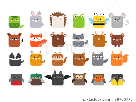 Square forest animal faces icon set isolated on white background. Square forest animal faces icon set isolated on white background. 89760773