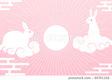 2023 年新年賀卡，兔子騎在 Mizuun 和第一次日出，Ekasumi 的日本圖案背景 89761268