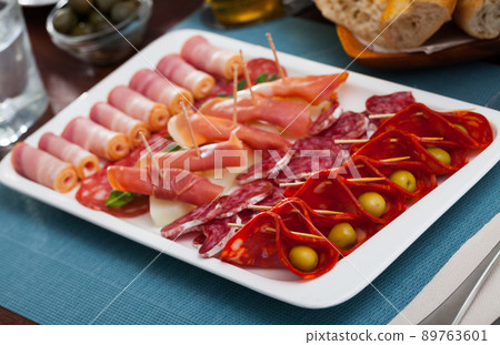 Assorted different types of spanish sausages Assorted different types of spanish sausages 89763601