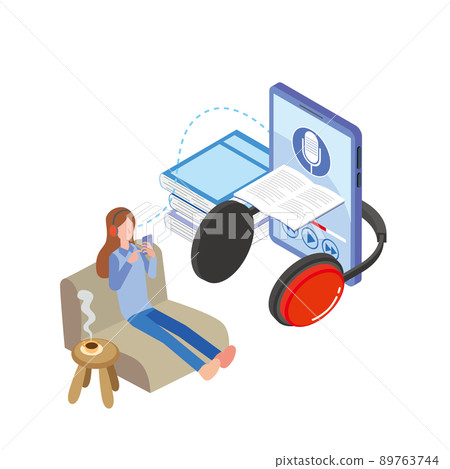 A woman relaxing listening to an audiobook 89763744