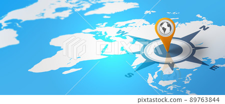 GPS Navigation with Pin icon. Map and pin marker location. Logistic, Geography, Transport, Travel and Navigation GPS Concept. 3D illustration. 89763844