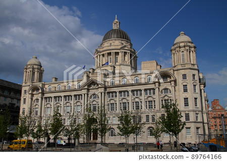 United Kingdom (UK) Three graces of the three goddesses of Liverpool Pierhead, a world heritage-listed marine commercial city 89764166