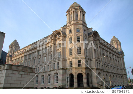 United Kingdom (UK) Three graces of the three goddesses of Liverpool Pierhead, a world heritage-listed marine commercial city 89764171