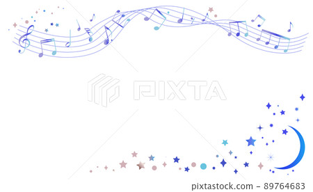 Musical score frame illustration inspired by the night sky Staff notation Background illustration Illustrations of notes, rests, and musical symbols 89764683
