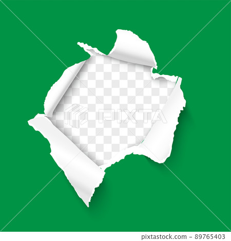 Torn hole in paper sheet on a transparent background Torn hole in paper sheet on a transparent background 89765403