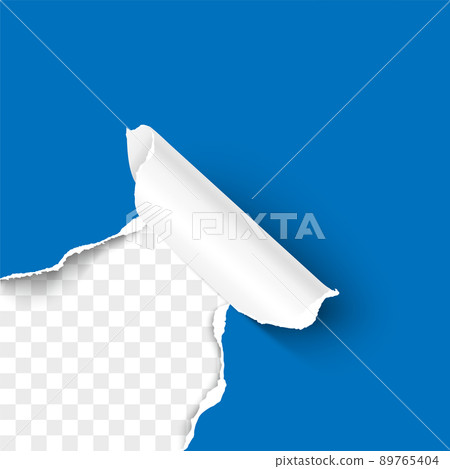 Paper corner torn hole corner of paper sheet with paper curl isolated on transparent background realistic vector illustration Paper corner torn hole corner of paper sheet with paper curl isolated on transparent background realistic vector illustration 89765404