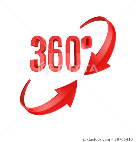 Red glossy 3D arrow 360 sing. Arrow vector icon. 89765410