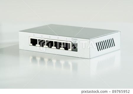 Small router and switch. tcp ip network business concept. High - performance gigabit switch. 89765952