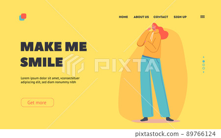 Happy Female Character Laughing Out on Joke or Funny Moments Landing Page Template. Joyous Ginger Hair Woman Laughter 89766124