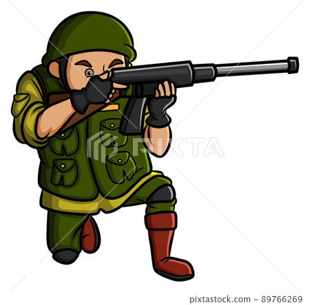 The soldier is shooting with the long shotgun The soldier is shooting with the long shotgun 89766269