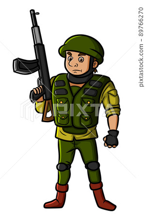 The army is standing and holding the weapon  89766270