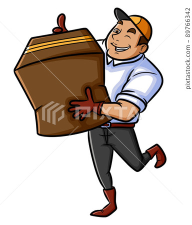 The courier man is holding the big box 89766342