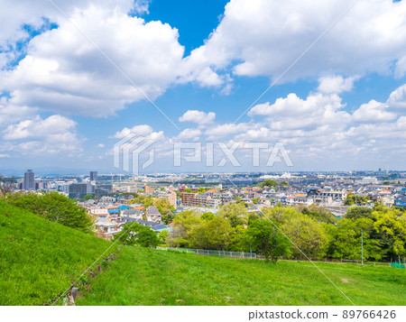Scenery of a residential area seen from a hill Scenery of a residential area seen from a hill 89766426