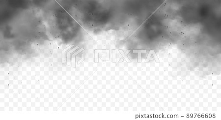 Black realistic smoke, dust clouds. Dirty polluted smog or fog with dirt particles. Air pollution, mist effect. Smoke from fire or explosion. Vector illustration 89766608