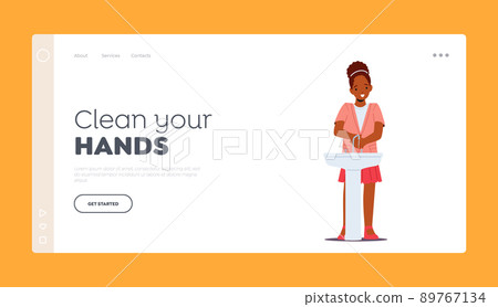 Hygiene Bath Procedure Landing Page Template. Happy African Girl Washing Hands, Children Daily Routine, Kid Clean Palms Hygiene Bath Procedure Landing Page Template. Happy African Girl Washing Hands, Children Daily Routine, Kid Clean Palms 89767134