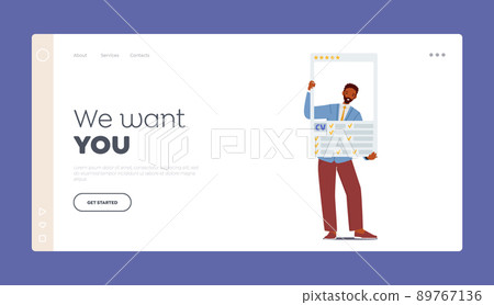 Recruitment Landing Page Template. Male Character Job Applicant with Resume Apply for Vacant Position in Office Recruitment Landing Page Template. Male Character Job Applicant with Resume Apply for Vacant Position in Office 89767136
