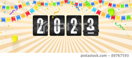 Christmas and New 2023 eve. New year banner with 89767593