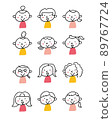 Illustrations of women with various hairstyles on the upper body 89767724