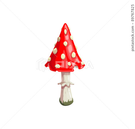 Halloween fly agaric or amanita mushroom forest plant with red spotted cap. Isolated vector object for witch toxic potion. Organic botanical object, cartoon psychedelic fungus 89767825