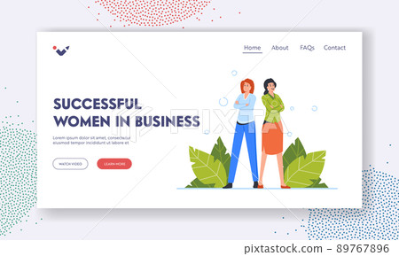 Successful Women in Business Landing Page Template. Joyful Businesswomen Stand in Confident Pose with Crossed Arms 89767896