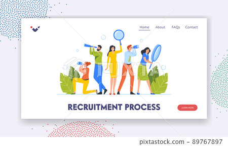 Recruitment Process Landing Page Template. Business Team Characters Watching to Spyglass, Binocular or Magnifier 89767897