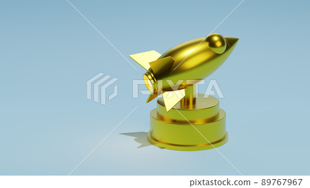 3D rendering Startup Golden Rocket jet Trophy 3D illustration Background 89767967