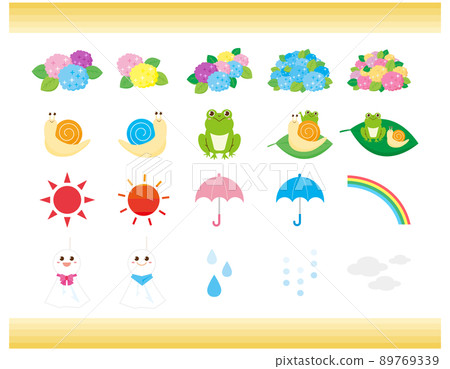 Cute frog and snail hydrangea illustration set 89769339