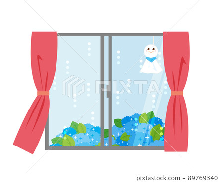 繡球花窗邊 Teru Teru Bozu 矢量插圖 繡球花窗邊 Teru Teru Bozu 矢量插圖 89769340