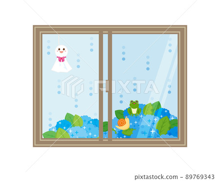 繡球花窗邊 Teru Teru Bozu 矢量插圖 繡球花窗邊 Teru Teru Bozu 矢量插圖 89769343