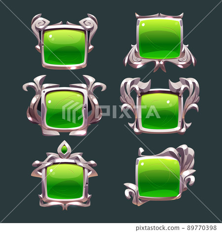 Game ui frames, green with silver medieval boards Game ui frames, green with silver medieval boards 89770398